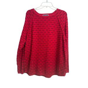 Karen Scott Womens Red Black Criss Cross Textured Knit Sweater 1X Cotton LS Cozy